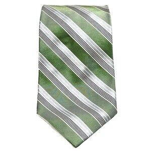 Faconnable Luxury Necktie Tie 100% Silk‎ Striped Green Blue Handmade in France